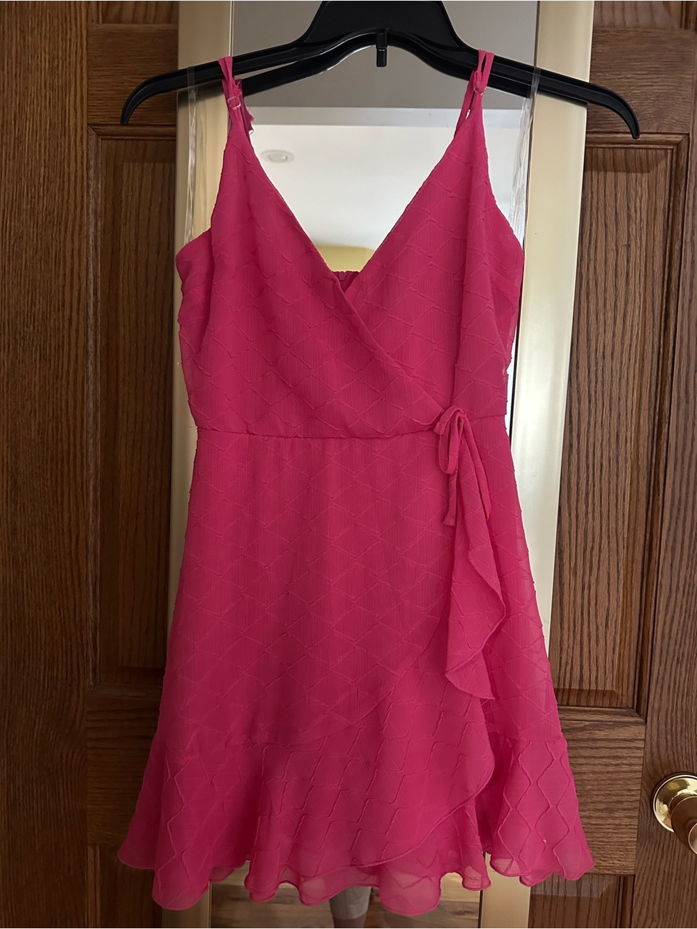 Speechless Hot Pink Wrap-Style Mini Dress with Ruffle